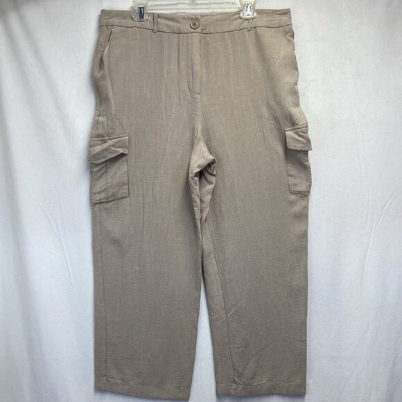 Adrienne Vittadini High Waisted Wide Leg Cargo Pants Women XL Beige Side Pockets - Picture 1 of 16
